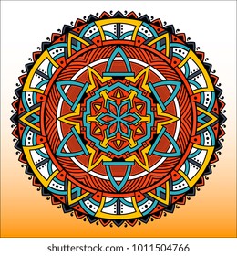 Zentangle round Indian, Arabic Mandala. Hand drawn vintage Ornament Pattern. Retro vector isolated on white background. Tatoo or mehndi design. Can be used as greeting, wedding and invitation card.
