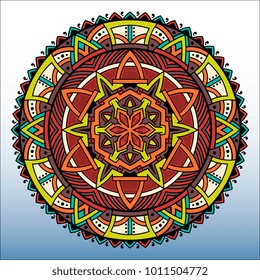 Zentangle round Indian, Arabic Mandala. Hand drawn vintage Ornament Pattern. Retro vector isolated on white background. Tatoo or mehndi design. Can be used as greeting, wedding and invitation card.