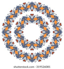 Zentangle round Indian, Arabic Mandala. Hand drawn vintage Ornament Pattern. Retro vector isolated on white background. Tatoo or mehndi design. Can be used as greeting, wedding and invitation card.