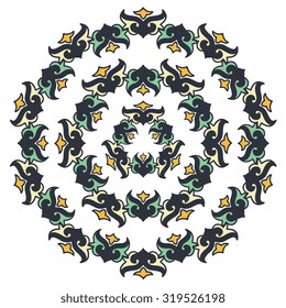 Zentangle round Indian, Arabic Mandala. Hand drawn vintage Ornament Pattern. Retro vector isolated on white background. Tatoo or mehndi design. Can be used as greeting, wedding and invitation card.