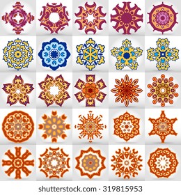 Zentangle round Indian, Arabic Mandala. Hand drawn vintage Ornament Pattern set. Retro vector isolated on white background. Tatoo or mehndi design. Can be used as greeting, wedding or invitation card.