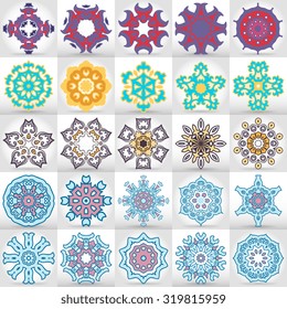 Zentangle round Indian, Arabic Mandala. Hand drawn vintage Ornament Pattern set. Retro vector isolated on white background. Tatoo or mehndi design. Can be used as greeting, wedding or invitation card.