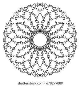 Zentangle round pattern on white background