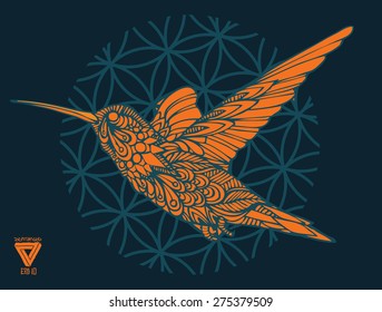 Zentangle Sacred Geometry Lineart Vector Hummingbird