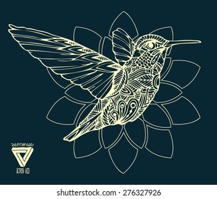 Zentangle Sacred Geometry Lineart Vector Hummingbird