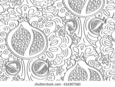Zentangle seamless pattern. Floral coloring book template. Vector outline ornament.