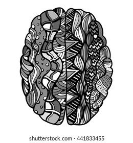Zentangle Sketchy Human Brain doodle decorative curves outline ornamental seamless pattern