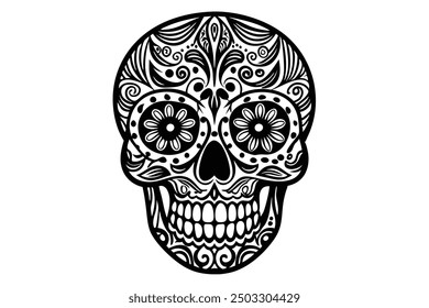 Zentangle Skull Vector Art: Intricate Patterned Design Cartoon Clipart