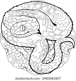 Zentangle snake for coloring on mandala . Hand drawn decorative vector illustration.