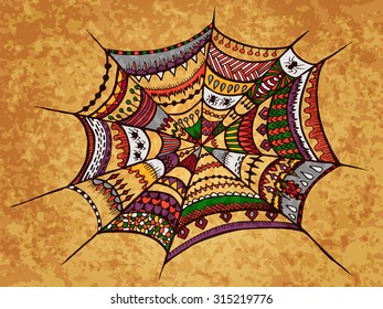 Zentangle spider web. Halloween zentangle illustration. Autumn vector image can be used for web design, textures, printed products, cards, invitations, cloth and other.