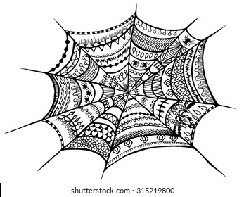 Zentangle spider web. Halloween zentangle illustration. Autumn vector image can be used for web design, textures, printed products, cards, invitations, cloth and other.