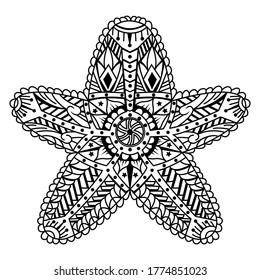 Zentangle starfish on white background