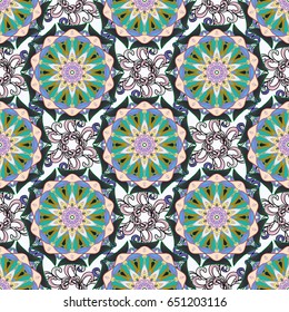 Zentangle style. Anti-stress coloring for adult. Lace seamless pattern. Colorfil background. Mandala flower coloring book for adults Vector illustration.