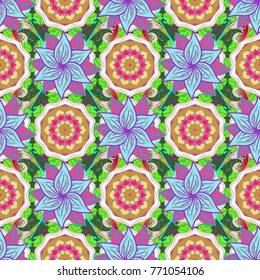 Zentangle style. Anti-stress coloring for adult. Mandala flower coloring book for adults Vector illustration. Lace seamless pattern. Green, neutral and blue colors.
