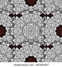 Zentangle style. Brown background. Ethnic, floral, retro, doodle, vector, tribal design element. Seamless pattern for adult coloring book. Floral doodle.