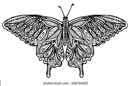 zentangle style butterfly vector