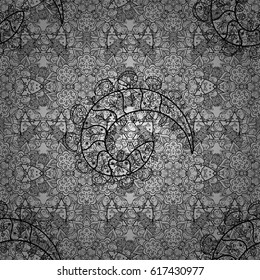 Zentangle style. Floral doodle. Seamless pattern for adult coloring book. Ethnic, floral, retro, doodle, vector, tribal design element. Gray background.