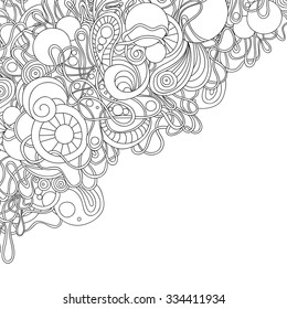 Zentangle style invitation card. Template wavy frame design for card. Decorative doodle abstract element border.