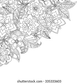 Zentangle style invitation card. Template doodle flowers frame design for card. Decorative abstract element border.