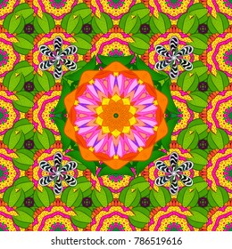 Zentangle style. Purple background. Mandala flower coloring book for adults Vector illustration. Anti-stress coloring for adult. Lace seamless pattern.