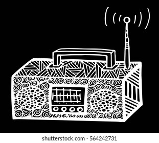 zentangle style retro radio stereo vector illustration