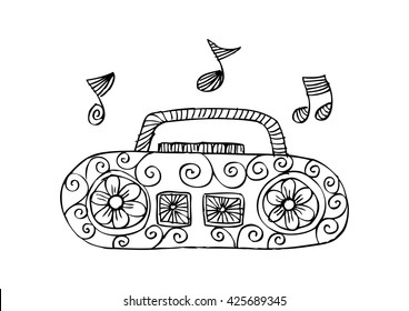 zentangle style retro radio strereo vector illustrtion