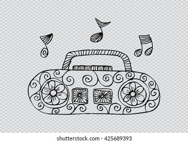 zentangle style retro radio strereo vector illustrtion