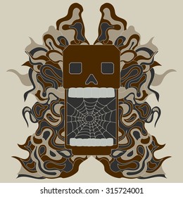 zentangle style skull vector with spiderweb in the mouth