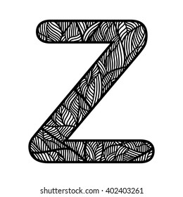Zentangle stylized alphabet. Isolated on white background. Vector illustration.