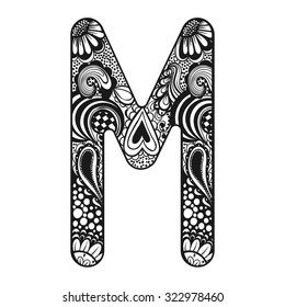 Zentangle Stylized Alphabet Lace Letter M Stock Vector (Royalty Free ...