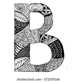 Zentangle Stylized Alphabet Letter B Doodle Stock Vector Royalty