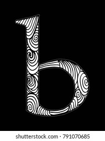 Zentangle stylized alphabet. Letter B in doodle style. Hand drawn sketch font, vector illustration for coloring page, makhendas or decoration