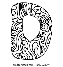 Zentangle stylized alphabet - letter D. vector illustration Black white hand drawn doodle, ethnic pattern