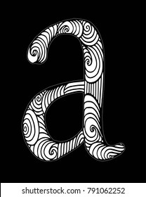 Zentangle stylized alphabet. Letter A in doodle style. Hand drawn sketch font, vector illustration for coloring page, makhendas or decoration
