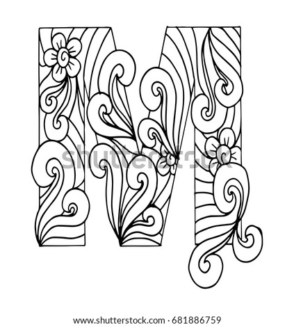 Zentangle Stylized Alphabet Letter M Doodle Stock Vector Royalty