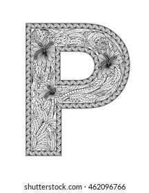 Zentangle Stylized Alphabet Letter P Doodle Stock Vector (Royalty Free ...