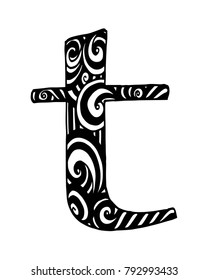 Zentangle stylized alphabet. Letter T in doodle style. Hand drawn sketch font, vector illustration for coloring page, makhendas or decoration.