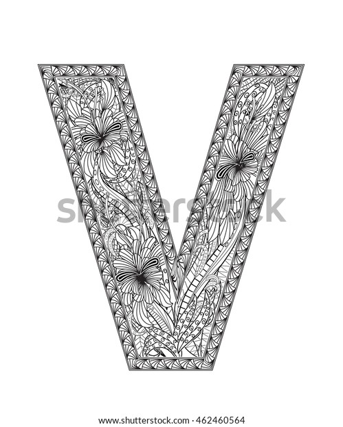 Zentangle Stylized Alphabet Letter V Doodle Stock Vector (Royalty Free ...