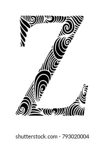 Zentangle stylized alphabet. Letter Z  in doodle style. Hand drawn sketch font, vector illustration for coloring page, makhendas or decoration.