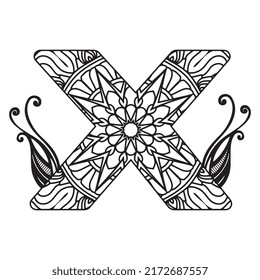 Zentangle stylized alphabet. Mandala letter. vector illustration Black white hand drawn doodle. Alphabets Mandala coloring Page, Mandala Letters. 