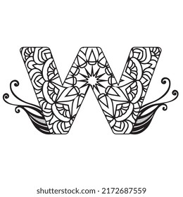 Zentangle stylized alphabet. Mandala letter. vector illustration Black white hand drawn doodle. Alphabets Mandala coloring Page, Mandala Letters. 