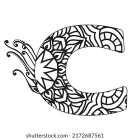 Zentangle stylized alphabet. Mandala letter. vector illustration Black white hand drawn doodle. Alphabets Mandala coloring Page, Mandala Letters. 