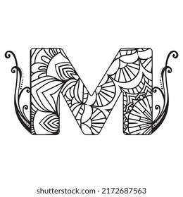 Zentangle stylized alphabet. Mandala letter. vector illustration Black white hand drawn doodle. Alphabets Mandala coloring Page, Mandala Letters. 