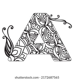 Zentangle stylized alphabet. Mandala letter. vector illustration Black white hand drawn doodle. Alphabets Mandala coloring Page, Mandala Letters. 