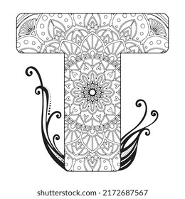 Zentangle stylized alphabet. Mandala letter. vector illustration Black white hand drawn doodle. Alphabets Mandala coloring Page, Mandala Letters. 