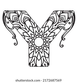 Zentangle stylized alphabet. Mandala letter. vector illustration Black white hand drawn doodle. Alphabets Mandala coloring Page, Mandala Letters. 