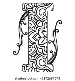 Zentangle stylized alphabet. Mandala letter. vector illustration Black white hand drawn doodle. Alphabets Mandala coloring Page, Mandala Letters. 