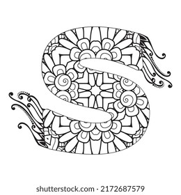Zentangle stylized alphabet. Mandala letter. vector illustration Black white hand drawn doodle. Alphabets Mandala coloring Page, Mandala Letters. 