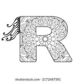 Zentangle stylized alphabet. Mandala letter. vector illustration Black white hand drawn doodle. Alphabets Mandala coloring Page, Mandala Letters. 