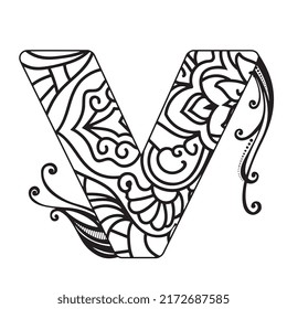 Zentangle stylized alphabet. Mandala letter. vector illustration Black white hand drawn doodle. Alphabets Mandala coloring Page, Mandala Letters. 